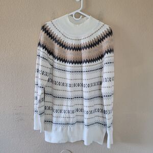 Calvin Klein Nordic Fair Isle Mock Neck Sweater Women Size Large Cotton Blend